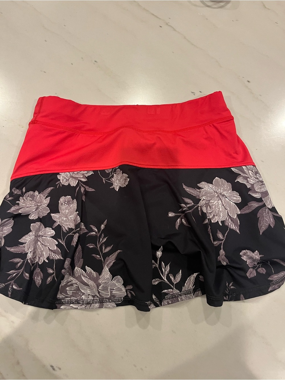 Floral Skater Skirt with Bright Red Waistband